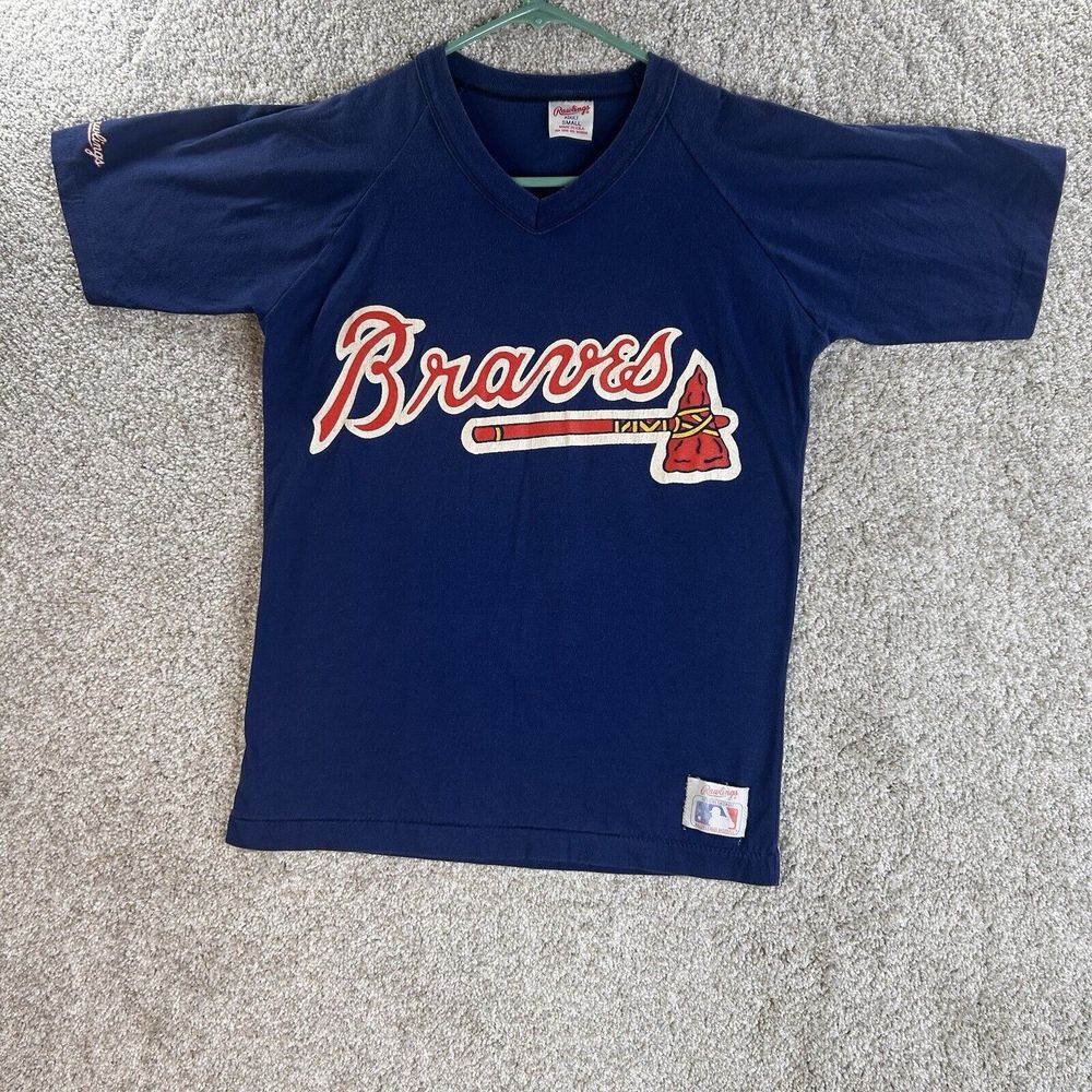 Vintage Atlanta Braves V Neck Shirt‎ Adult Size Small Blue